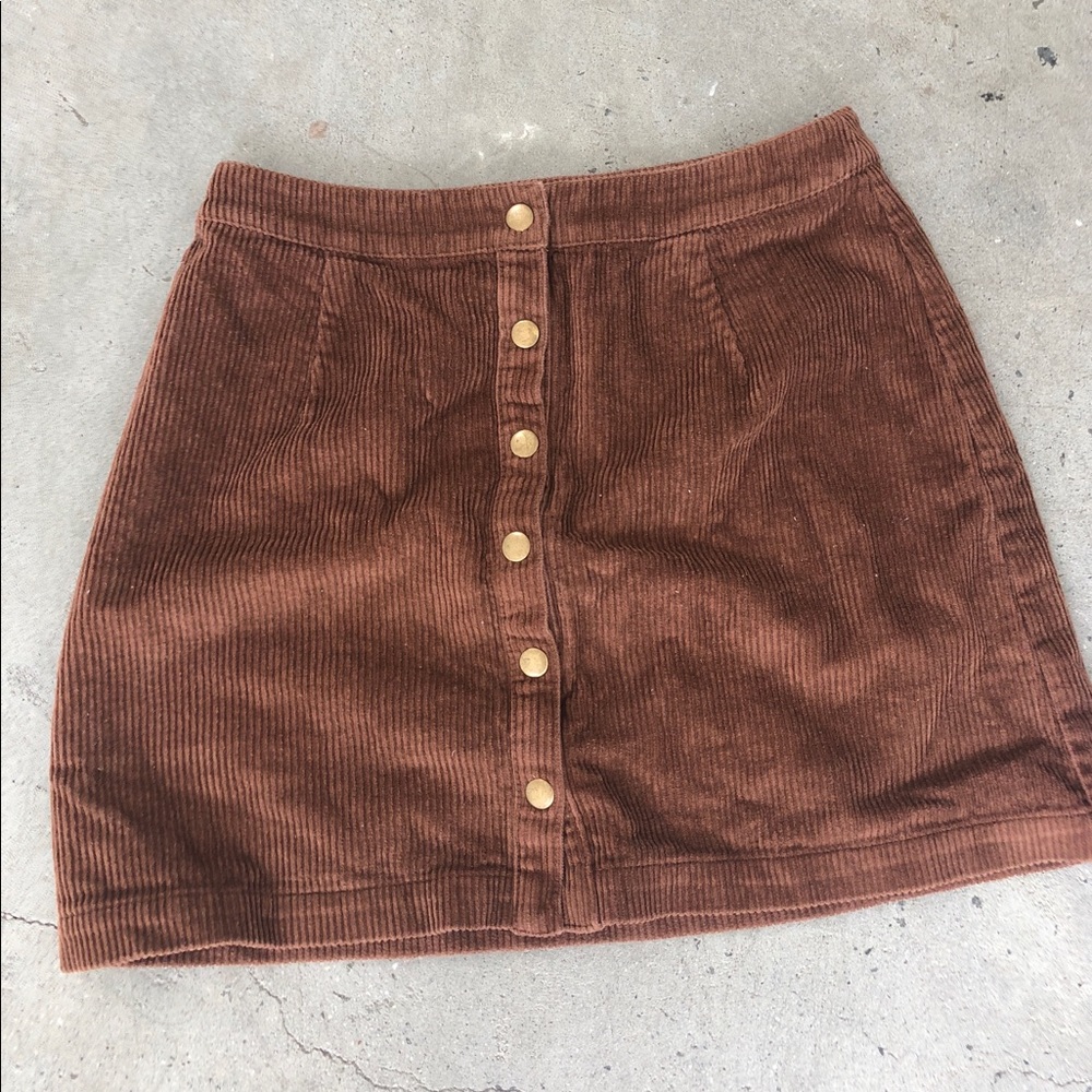 Brown button up corduroy skirt